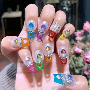 Hollow Heart Long Coffin Soft Gel Nail Tips (pack Of 24 Pcs)