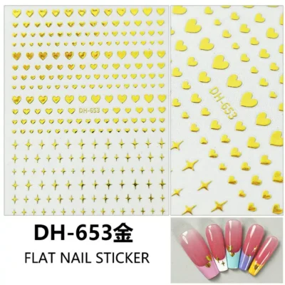 Golden Hearts And Stars Nail Stickers (dh-653)