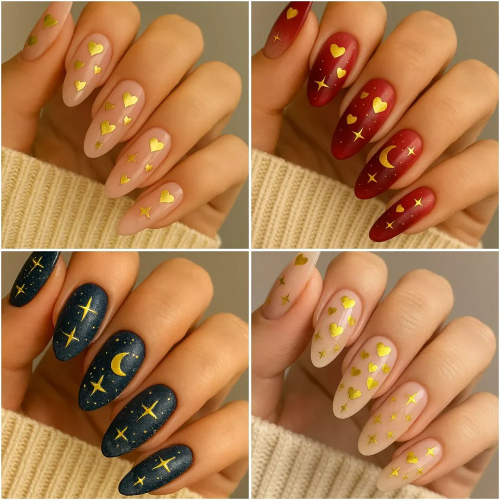 Golden Hearts And Stars Nail Stickers (dh-653)