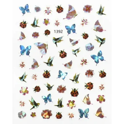 Holographic Butterfly And Beetle Nail Sticker (jo-1392)