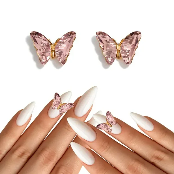 Pink Glass Butterfly Nail Charms (pack Of 2 Pcs)