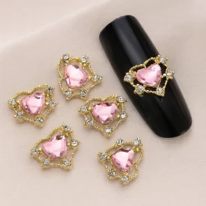 Light Pink Golden Heart Nail Charms (Pack Of 2 Pcs)