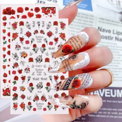 Pink Roses Nail Stickers Sheet (F858)