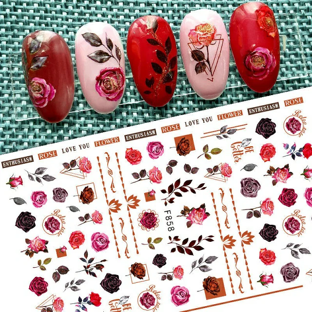 Pink Roses And Texts Nail Stickers Sheet (F860) Pink Roses And Texts Nail Stickers Sheet (F860)