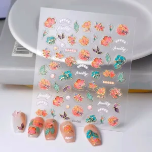 Embossed Summer Flower 5D Nail Sticker Sheets (Co-055)~1