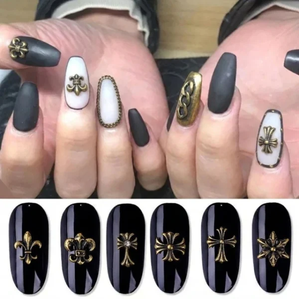 Oxidized Gold Metal Retro Theme Nail Art Charms (2)