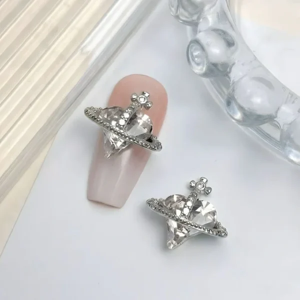 White Crooked Heart Planet Nail Charms