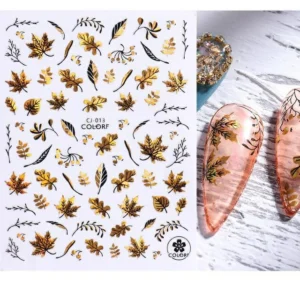 Black & Gold Laser Holographic Maple & Ginkgo Autumn Leaves Nail Stickers (JO-1614) (4)