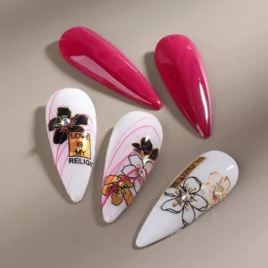 Black & Gold Laser Holographic Sakura Flowers & Texts Nail Stickers (2)