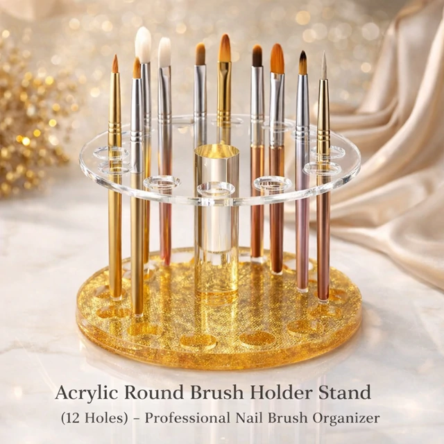 Acrylic Round Brush Holder Stand (12 Holes) – Professional Nail Brush Organizer