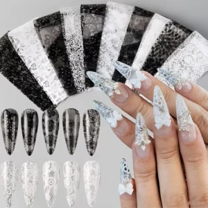 White Lace Nail Foil Prints (3)